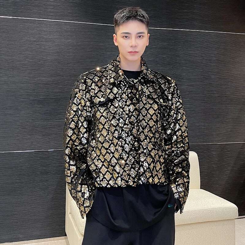 Splicing Sequins Design Trendy High Street Short Jackets Original Autumn Men's Stylish Korean Reviews Many Clothes