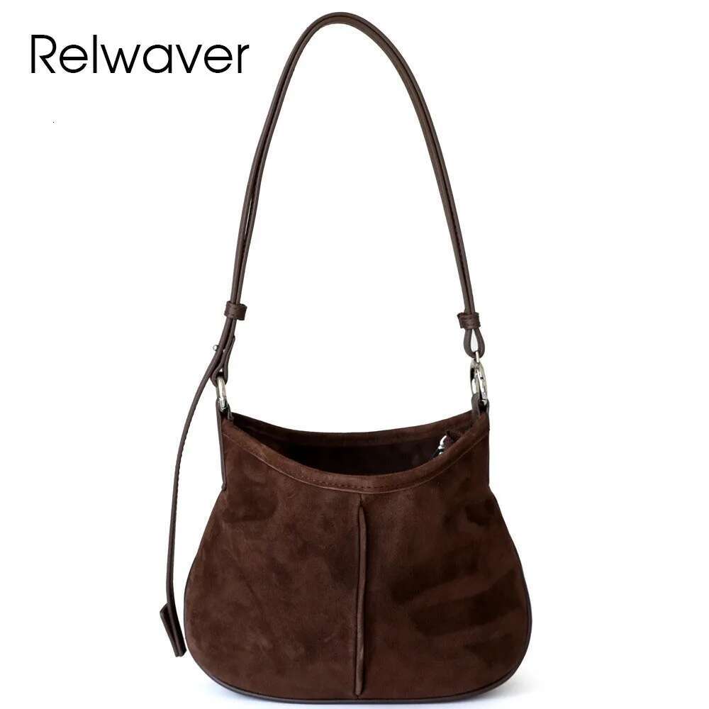 Relwaver Bucket Genuine Leather Sheep Suede 2025 Spring Red Coffee Fashion Women Shoulder Small Chic Crossbody Bag