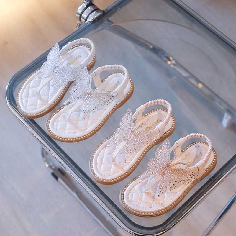 Childrens Apartment Diamond Butterfly Sandals Girls Princess Diamond Par Sandals Childrens Beaded Leather Beach Shoes W250108