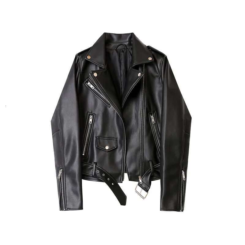 Classic Black Spring And Autumn The New Belt Detachable Epaulet Motorcycle Leather Jacket