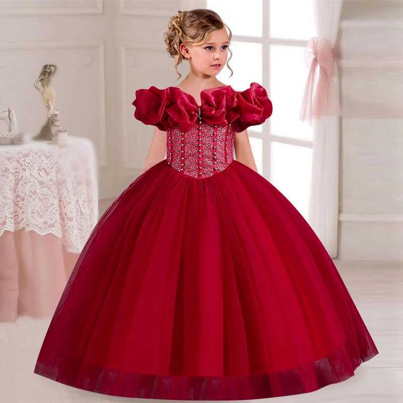 Girls Pearl Sequin Princess Dress 4-12 Fashion Off Shoulder Bunny Dress Banquet High end Lacing Evening DressXJ250108