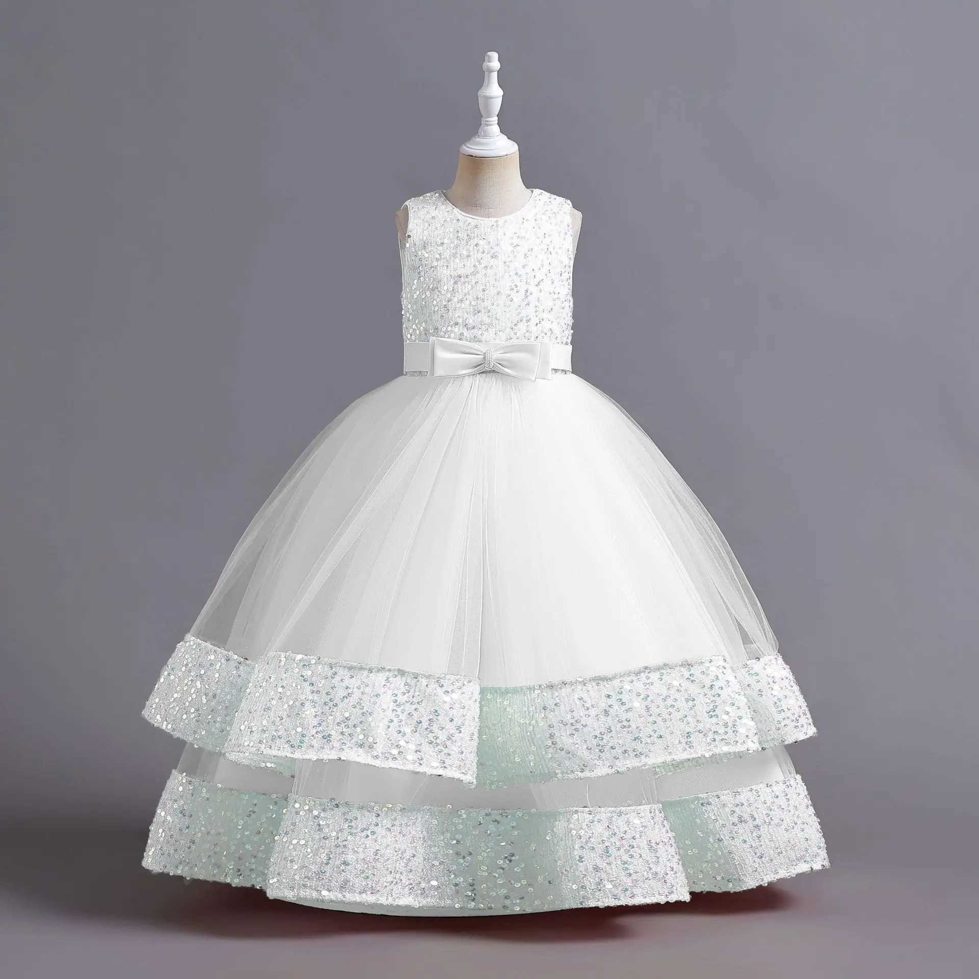 New Childrens Dress Sequin Childrens Dress Bow Princess Dress Flower Girl High-end Piano Wedding Par Performance DressXJ250108