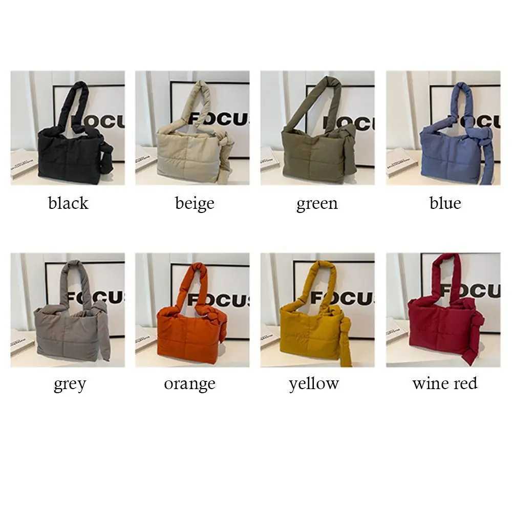 Solid Color Shoulder Messenger Bags Down Cott Padded Large Capacity Shopping Bag Lightweight Quilted Totes for Women GirlsXJ250108