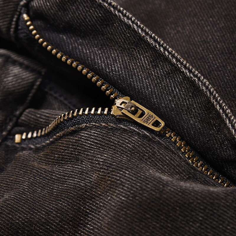 High Street Straight Jeans Pleated Rusty Wornout Design Personalized Wide Leg Denim Pants American Cowboy Trousers