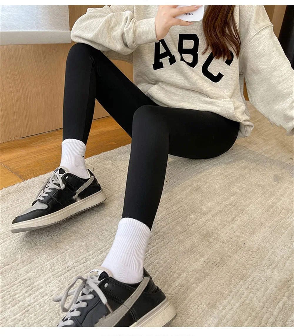 Womens winter yoga pants leg slimming leggings high waisted gym fitness adjustable belly black 250109