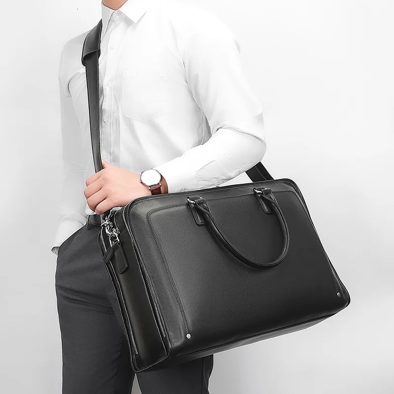 Classic Leather Mens Briefcase for Business 15.6 Inch Laptop Bag 250107