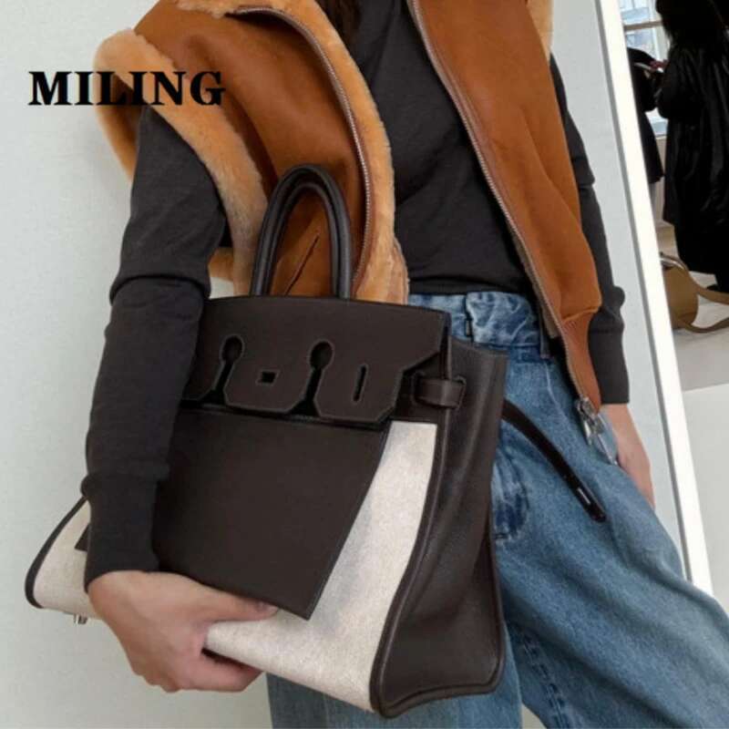Women's Large Capacity Tote Bag Design Leather Splicing Canvas Handbags Ladies 2024 New Classic Commuting Satchels