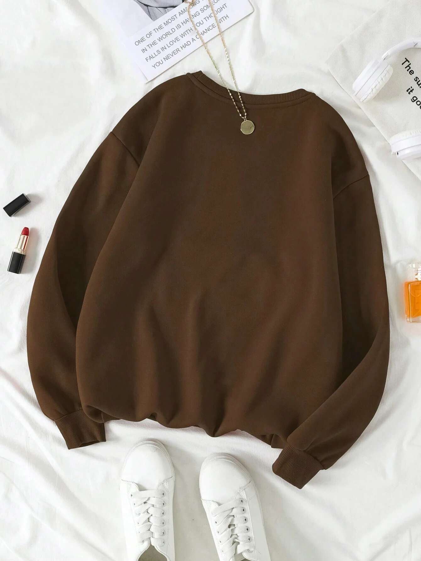 Women's Casual Printed Warm Round Neck Loose Fitting Pullover With Long Sleeves And V-shaped Fashion Designer Sportswear