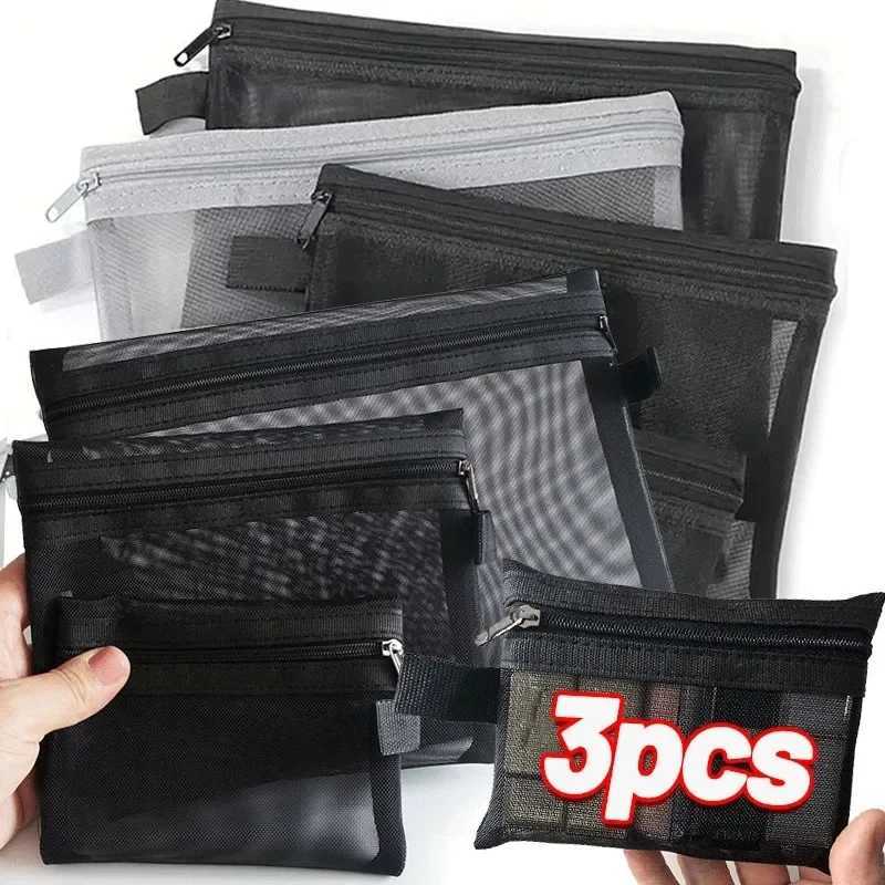 1/3 mesh transparent cosmetic bag small large and black cosmetic bag portable travel toilet manager lipstick storage bag W250109