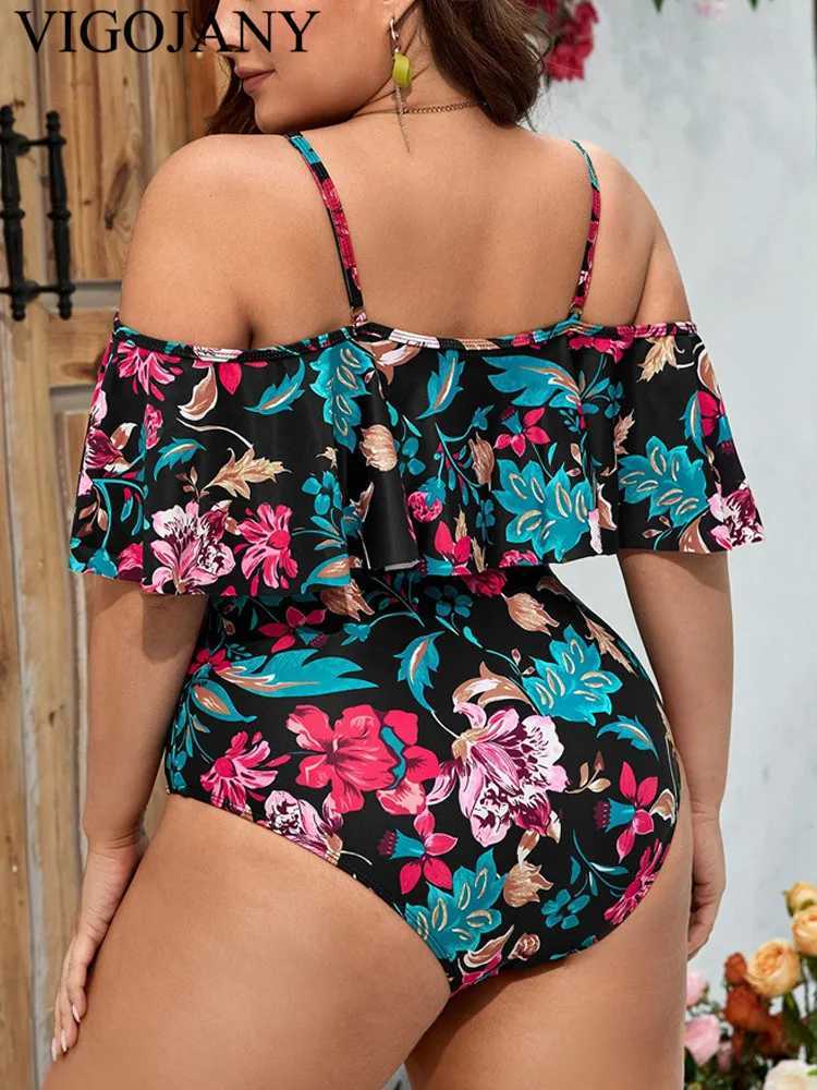 VigoJany 2025 Print Strapped Plus Size Swimwear Women Verge Push Up Large One Piece Swimsuit Beach Chubby Big Bathing SuitXJ240108