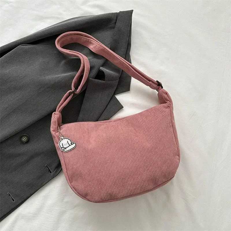 Black Corduroy Bags for Women Japanese Canvas Large Single Shoulder Crossbody Dumpling Bag Student Korean Casual Simple HandbagXJ250108