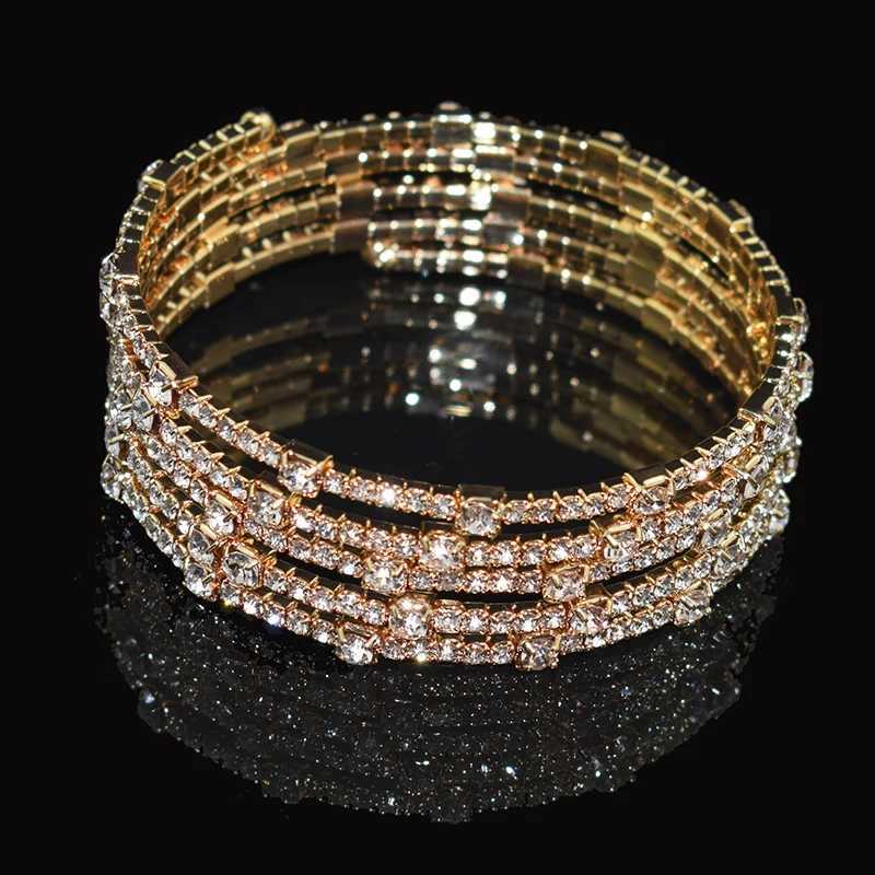 Luxury Crystal Bracelet Ladies Gold Silver Plated Bracelet Bride 7 Color Rhinestone Woman Bracelet Party Bridesmaid Gift JewelryXJ250109