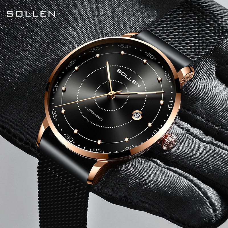 Fashionable Men's Ultra-Thin Watch with Automatic Mechanical Movement and Waterproof Design