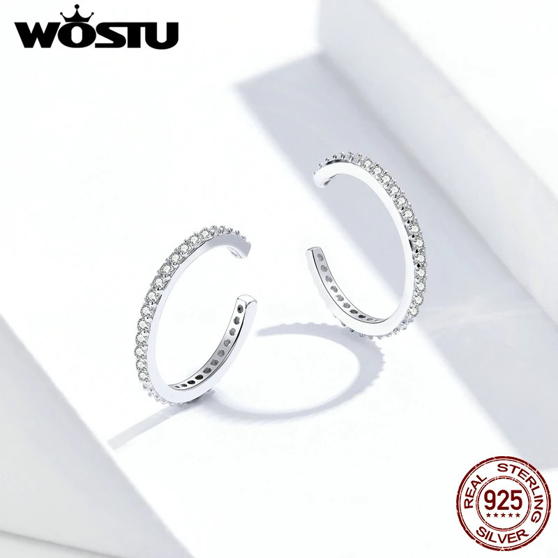 WOSTU 925 Sterling Silver Ear Cuff Clip Earrings Round Zircon Without Piercing Stack Earrings For Women Fashion Jewelry CQE842 250103