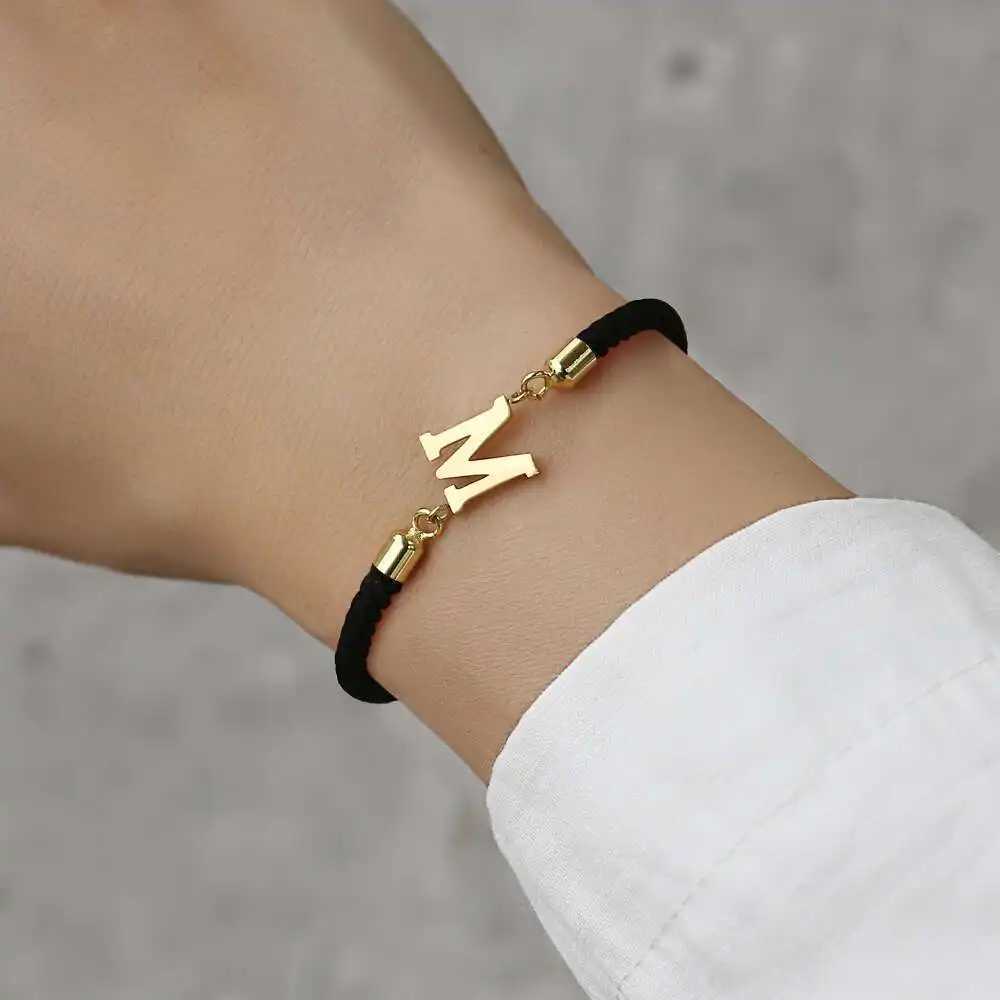 1pc Letter Beads Black Rope Bracelet Simple Classical Hand Rope Jewelry Decoration For Women Birtay GiftXJ250109