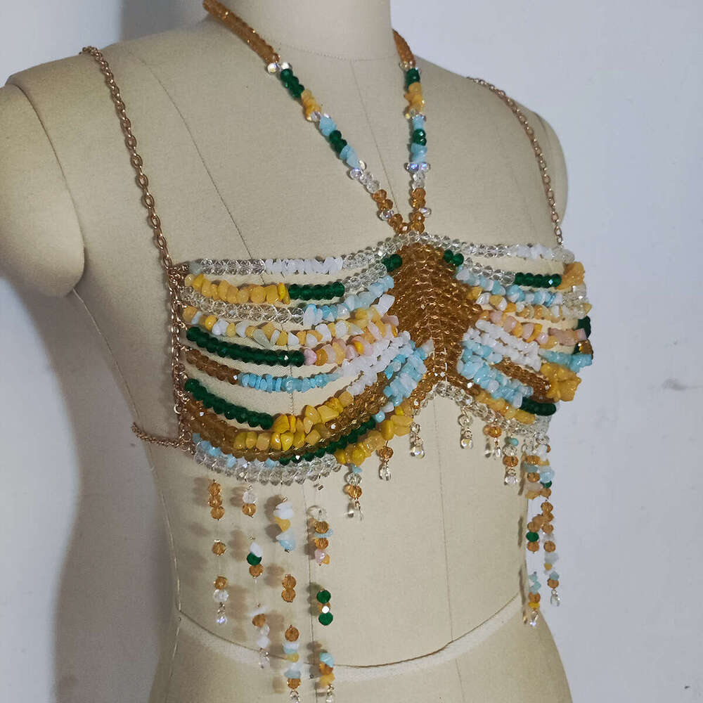 Exotic and sexy colored stone vest beach vacation music festival party with chest chain bead bras