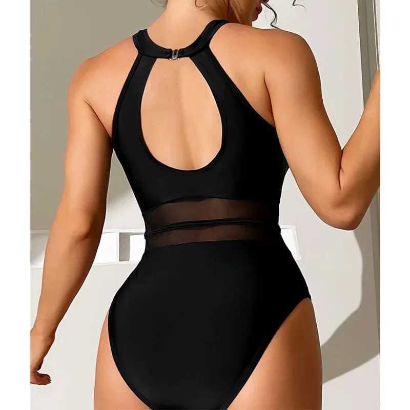 Black Sexy Net One Piece Swimsuit Closed Fa Swimwear Push Up Body Womens Swim Wear Bathing Suit Beach Pool Bather 2025XJ240108