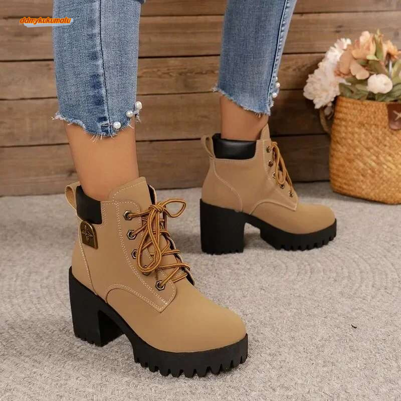 Autumn Winter Ankle Boots Women's Knit Elastic Socks Round Toe Chunky Heel Botas Fashion Footwear Woman Shoes 42 Size ddmykukumalu
