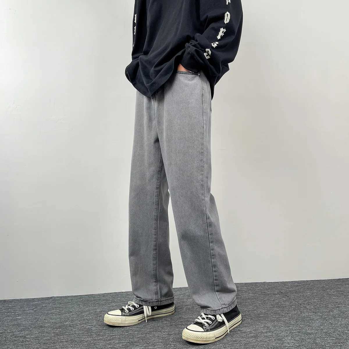 2025S Fashion Designer High Quality South Korean European And American Casual Long Jeans Classic Mens Straight Denim Wide Leg Pants Solid Color
