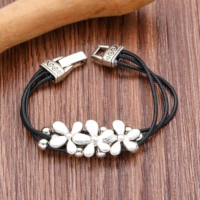 Bohemian Vintage Flower Lucky Leather Multilayer Bracelet for Women Men Friendship Handmade Jewelry Couples Bangle GiftXJ250109