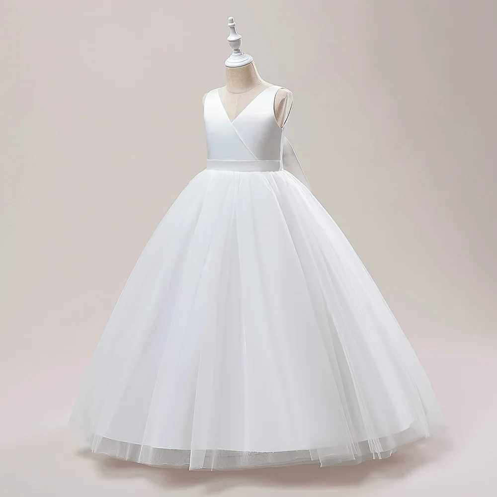 Flower Girl Bridesmaid Dress Kids Long Ball Gown Wedding Par Pageant White First Communiom Formal 1-12 Yrs Evening VestidosXJ250108