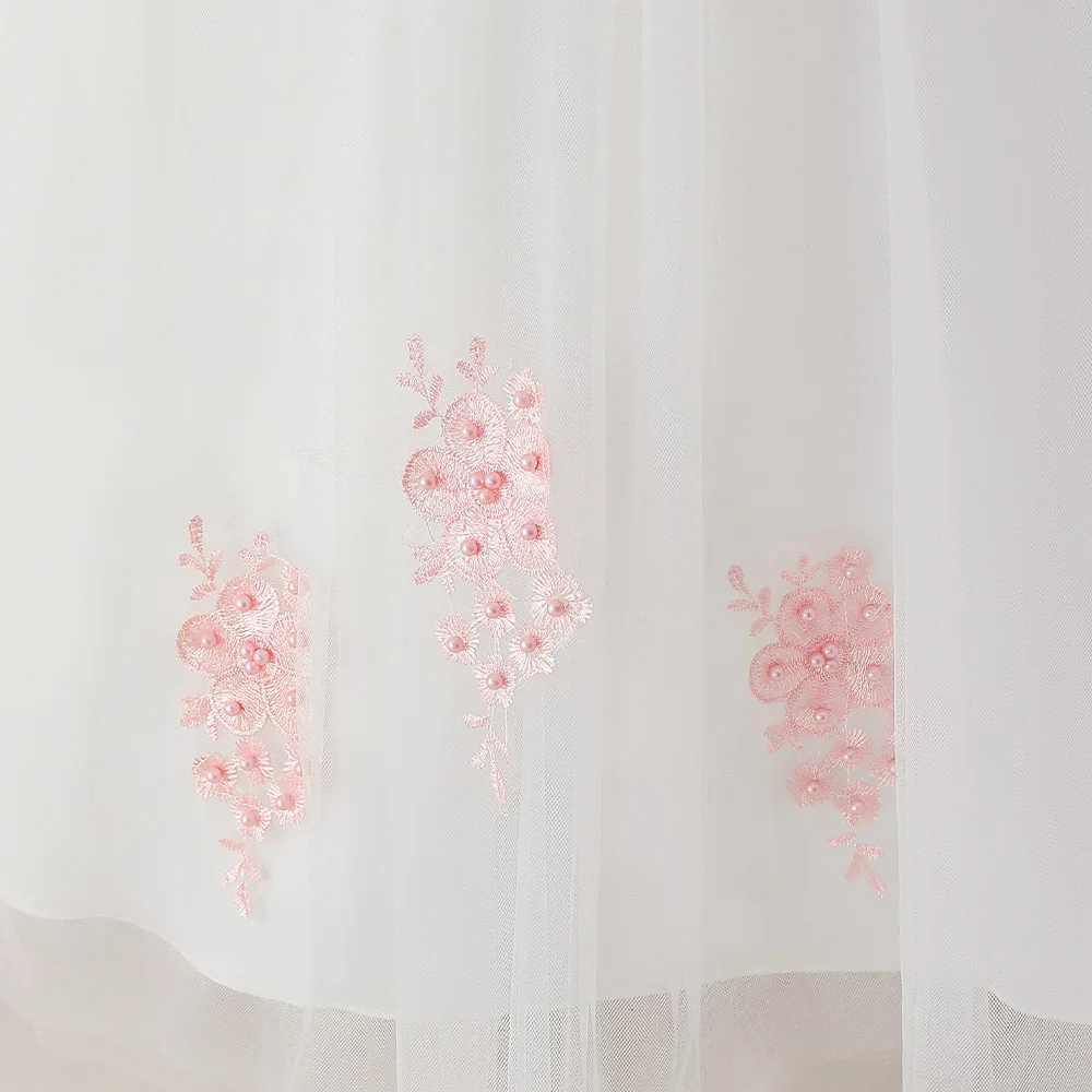 Fashion Beading Girls Par Dresses Elegant Flower White Bridemaid Wedding Birthday Par Dress for Kid Long Sleeve Banquet GownXJ250108