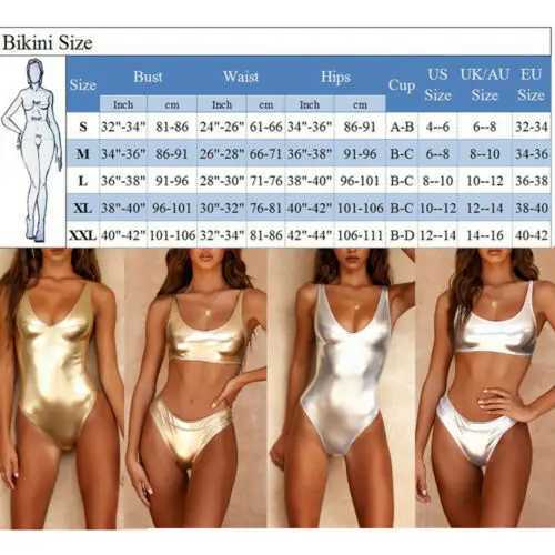 Sexy Shiny Gold/Silver Metallic ather Neck Biquini Bathing Suit Swimsuit Plus Size Swimwear Women Brazilian Bikini hotXJ240108