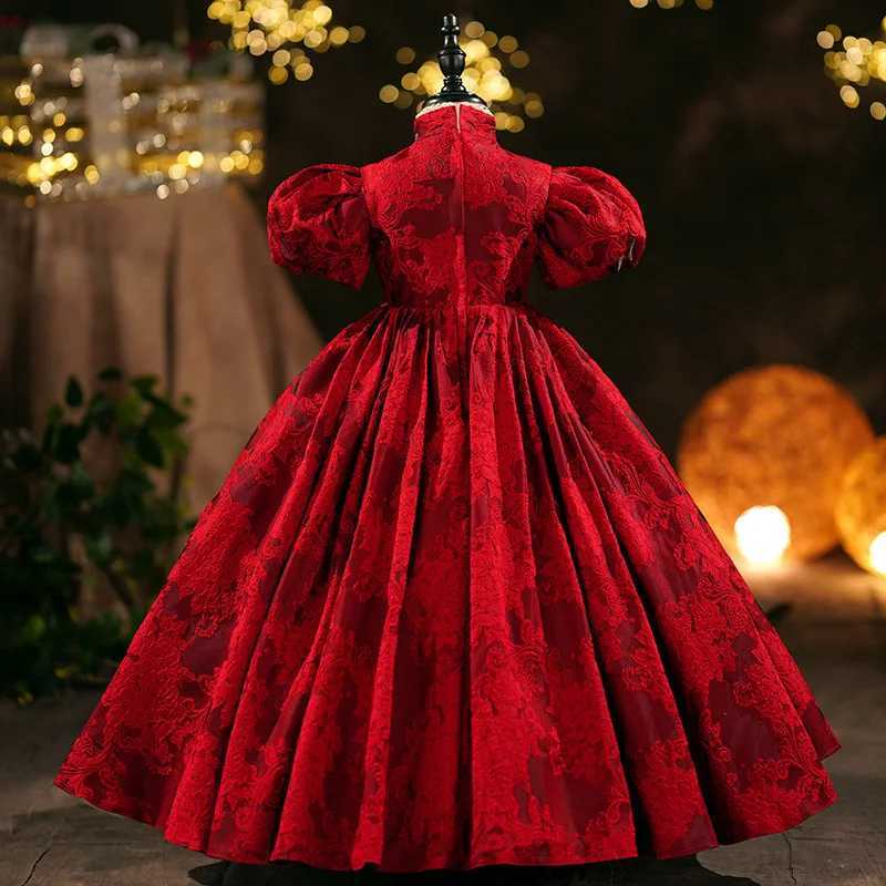 Classic Red Luxury Long Dresses For Girls Fashion Prom Host Elegant Costumes Formal Birthday Banquet Children High Quali GownsXJ250108