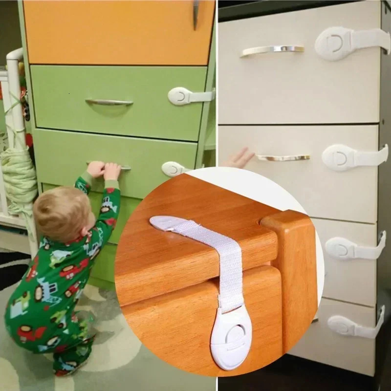 110pcs Child Safety Cabinet Lock Kids Baby Drawer Door Cupboard Toilet Locks Plastic Security Protector Straps 241230
