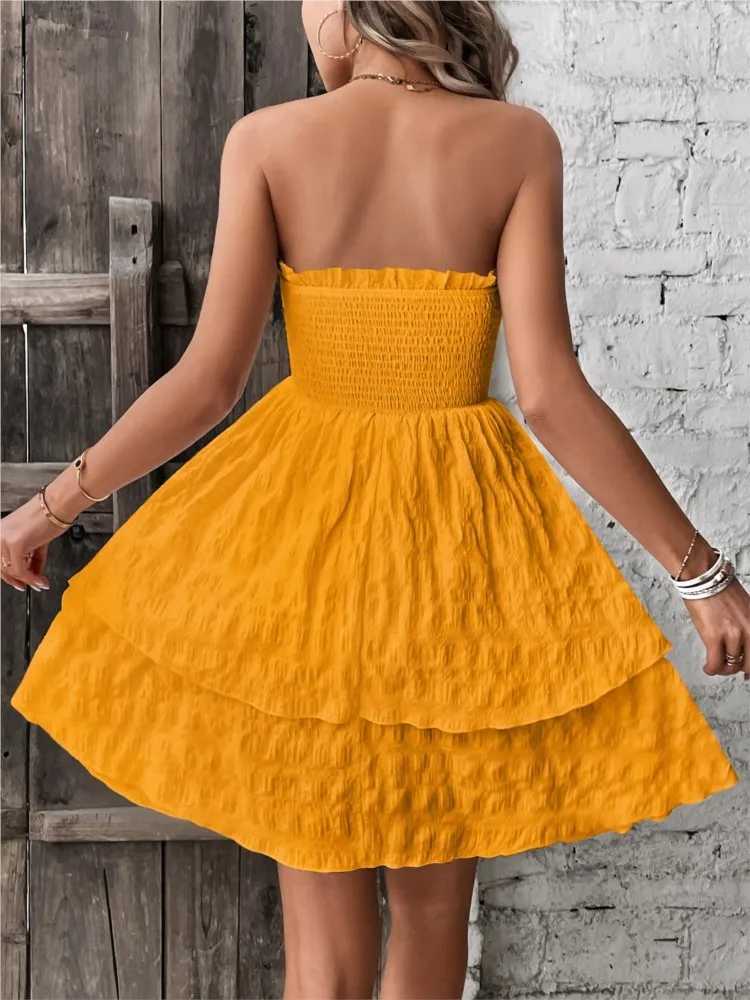 Sexy backless and strapless mini womens new summer fashion white and black casual sleeveless Bohemian beach holiday A-line dress M250109