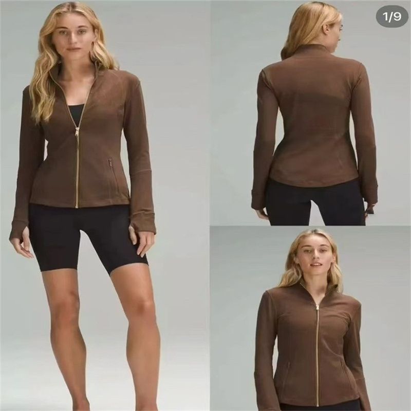 Sports yoga jacket with gold zipper top stand up collar long sleeved tight gold zipper yoga shirt gym sports jacket clothing wholesale hot selling in 2024