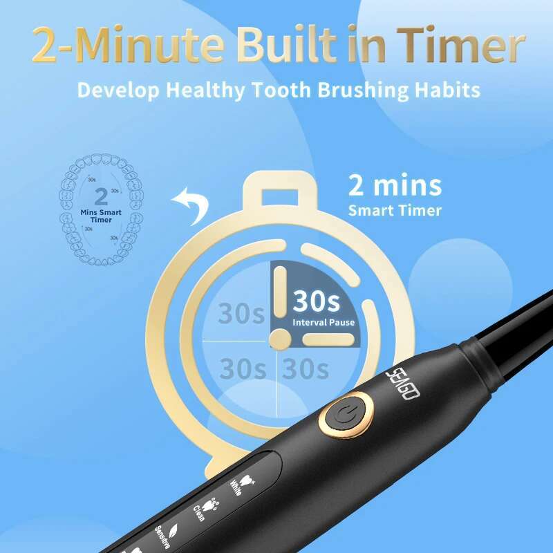 Seago Electric 5 Brushing Modes USB Rechargeable Toothbrush for Adult with 9 Refills Travel Box Wateproof Teeth Brush