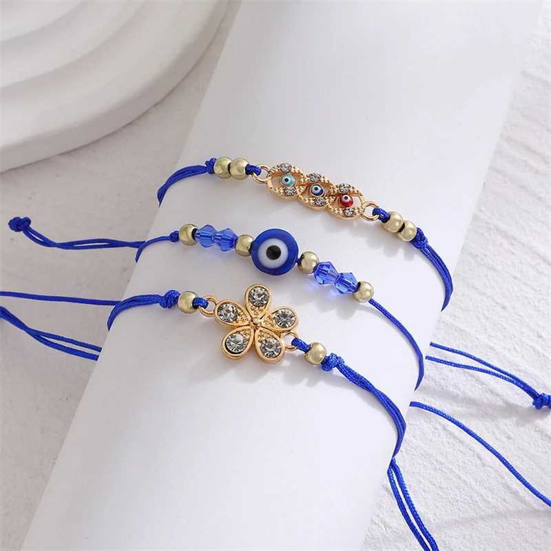 3Pcs Evil Eye Bracelet for Women Lucky Amulet Protection Rhinestone Flower Butterfly Handmade Adjustable Wristband Charm JewelryXJ250109