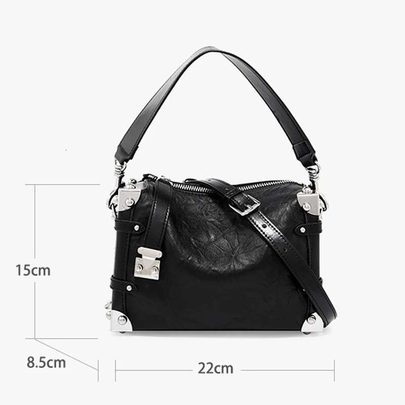 Y2k Genuine Leather Single High-End Shoulder For Women Retro Cowhide Ladies Designer Crossbody Box Small Black Bag