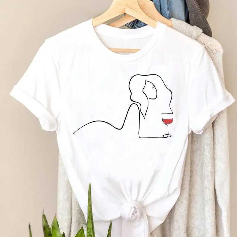 T-shirt Fashion Trendy Short Sleeve Womens T-shirt Top Wine Style Trendy Printing Womens Travel Graphic T-shirt M250108