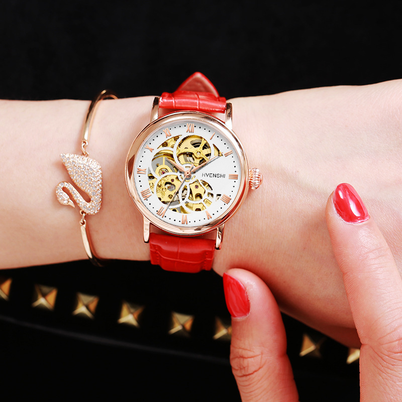 New Arrival Genuine Automatic Mechanical Watch for Women with Skeleton Dial and Stainless Steel Band