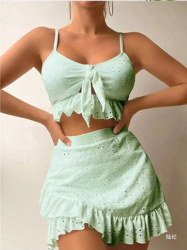2025 Split Butt Skirt 3-Piece Designer Swimsuit with Ruffle Edge Trendy Swimsuit