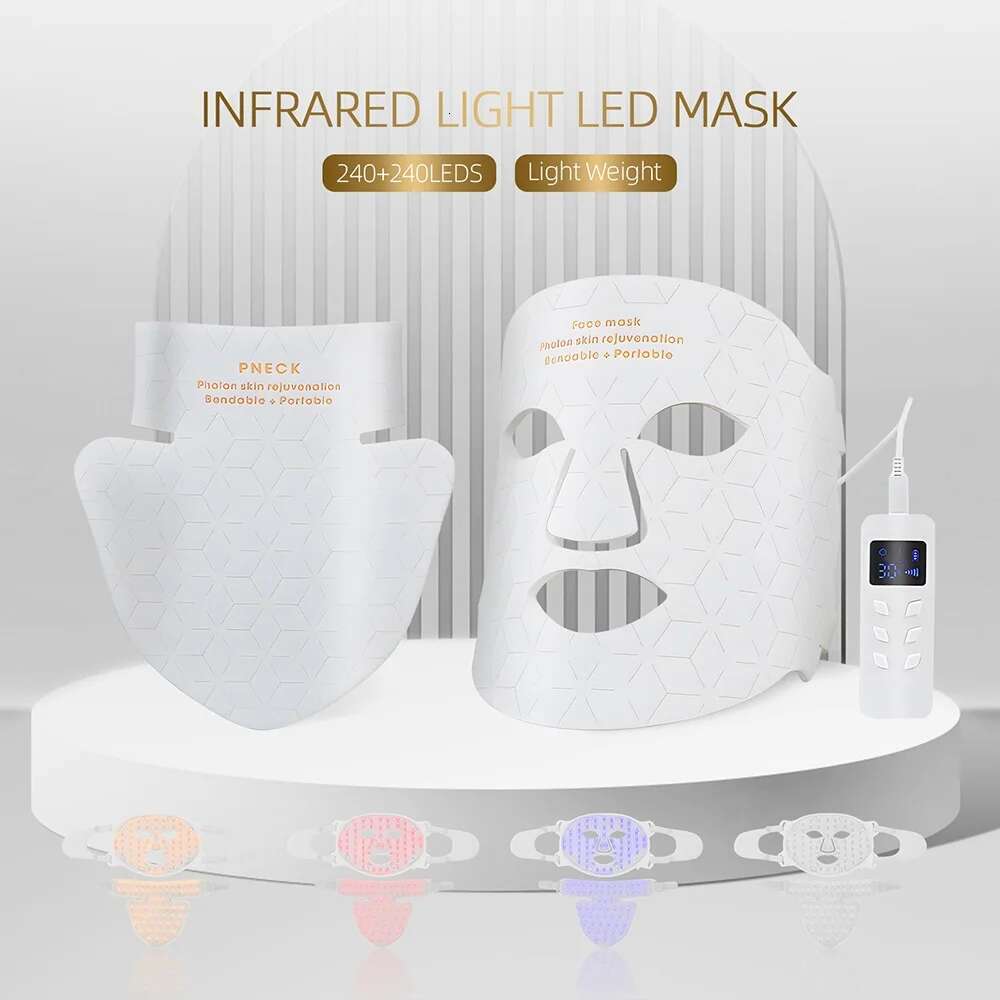 4 Colors Red Led Light Therapy Infrared Facial Beauty Photon Flexible Soft Silicone Face Neck LED Mask Skin Care