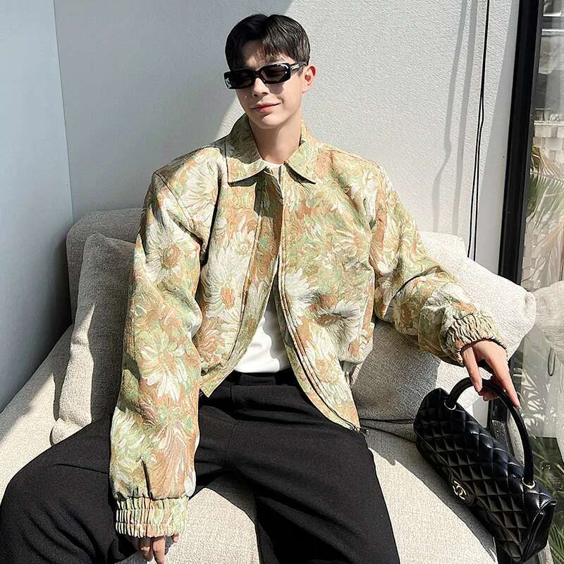 Korean Fashion Ral Printed Jacket Men's 2024 Autumn New Gentleman Original Trendy Street Shoulder Pad Outerwear Lz1389