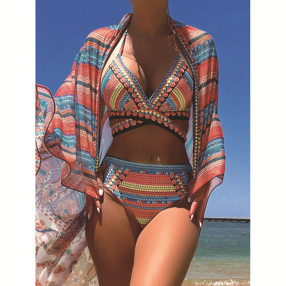 2025 New Three Piece Beach Sexy Beach Bikini Designer Swimsuit Spinning Bikini Cross Strap Swimsuit High Waist Draping