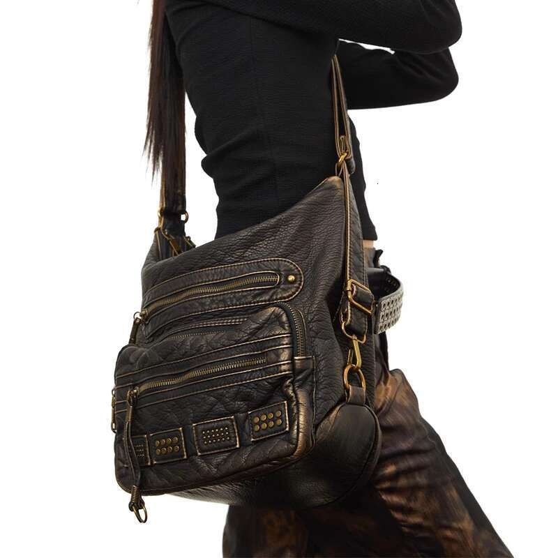 Vintage Motorcycle Bag For Women Retro Shoulder Crossbody Bags Multiple Pockets Hobos Tote Bag Looks Old Female Purses 2024