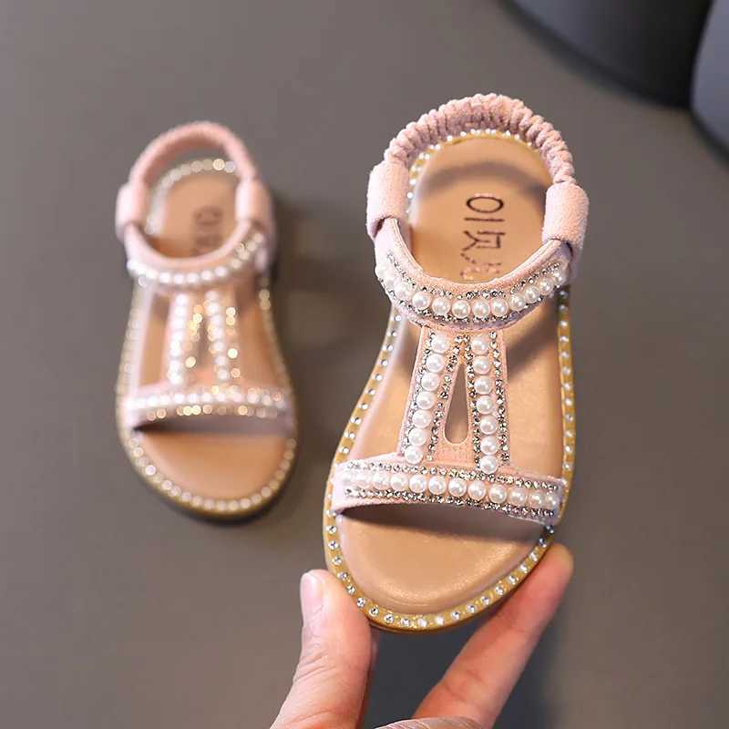 Sandas Childrens Sandals 2023 Summer New Pearl Girls Sandals Open Toe Princess Shoes Soft soled Girls Shoes Fashion Beach Shoes Childrens Shoes W25010