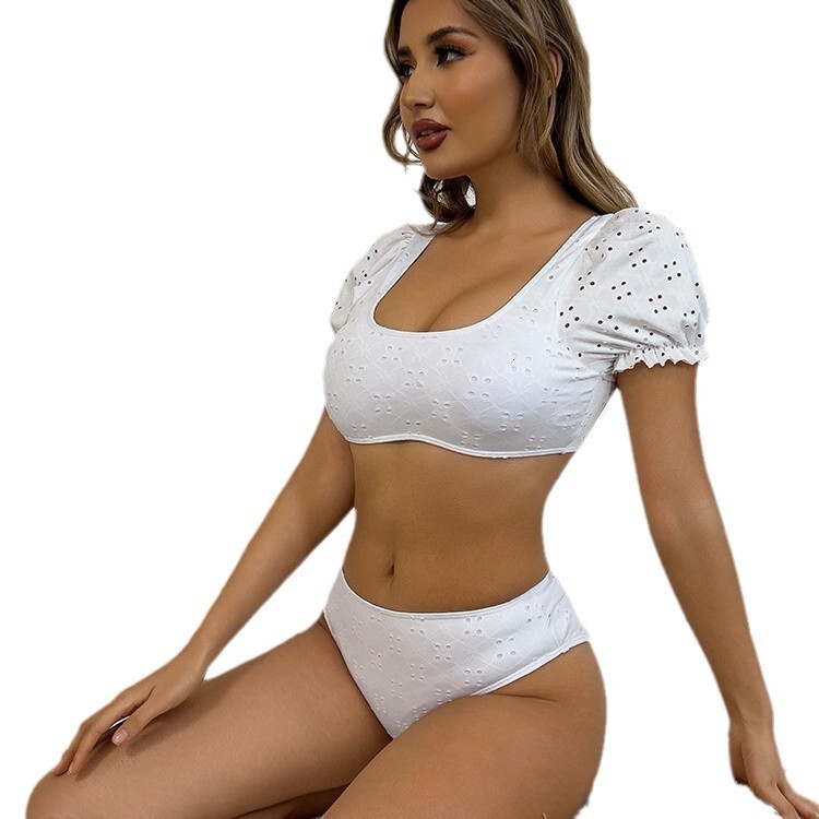2025 new multi colored sexy slit short sleeved high waisted designer swimsuit beach bikini
