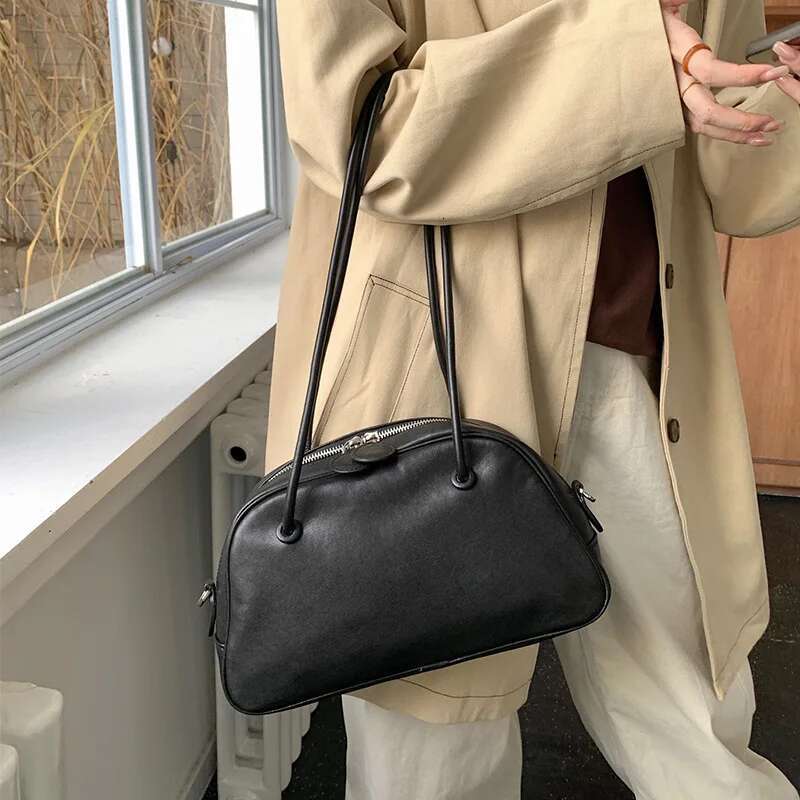 Motingsome Retro 100% Calfskin Women Designer Bag Natural Plant-Tanned Leather Cowhide Satchel Lady Pillow 2025 New