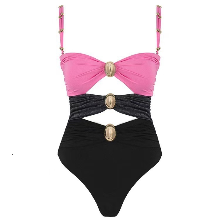 2025 New Bikini Skirt Solid Color Splicing Integrated Designer Women's Swimsuit Trendy Swimsuit