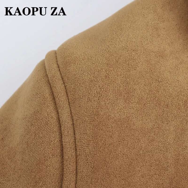 KAOPU ZA 2024 Autumn/Winter Woman Casual Turn-Down Collar Long Sleeve Jacket Coat Female Vintage Single-Breasted Solid Color Top