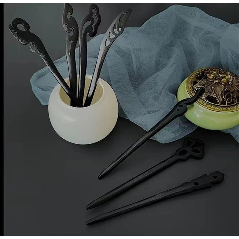 Women Fashion Simple Black Wood Hairpin Adult Sweet Hairpins Female Hair Accessories Headwear 241228