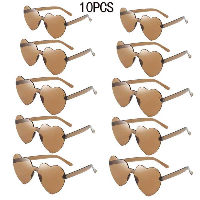 10PC heart-shaped sunglasses love sunglasses jelly colored frameless heart-shaped integrated glasses dazzling colored glasses W250109