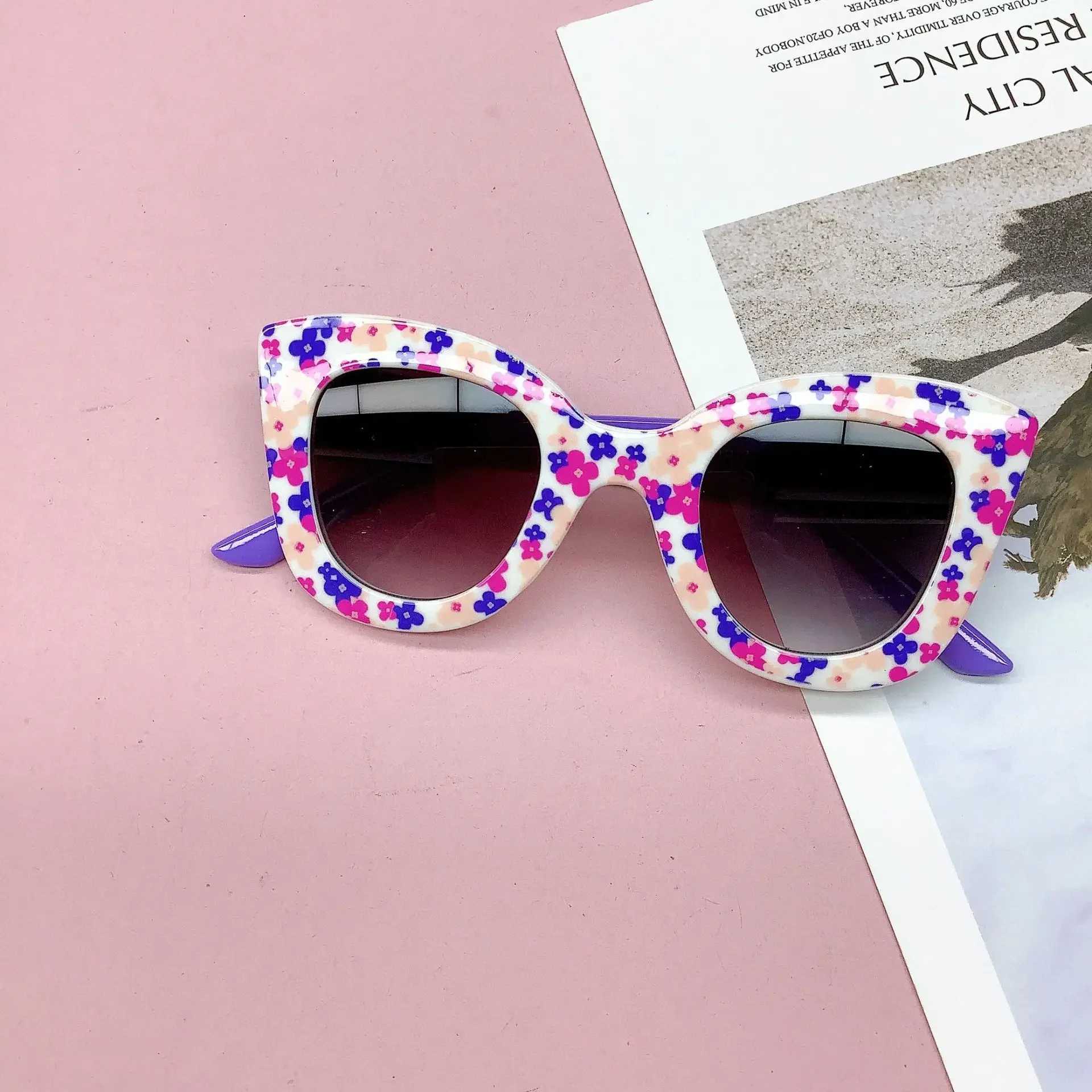 Cute floral printed sunglasses for girls and boys outdoor sun protection for children cute retro glasses for children and childrens glasses W250109