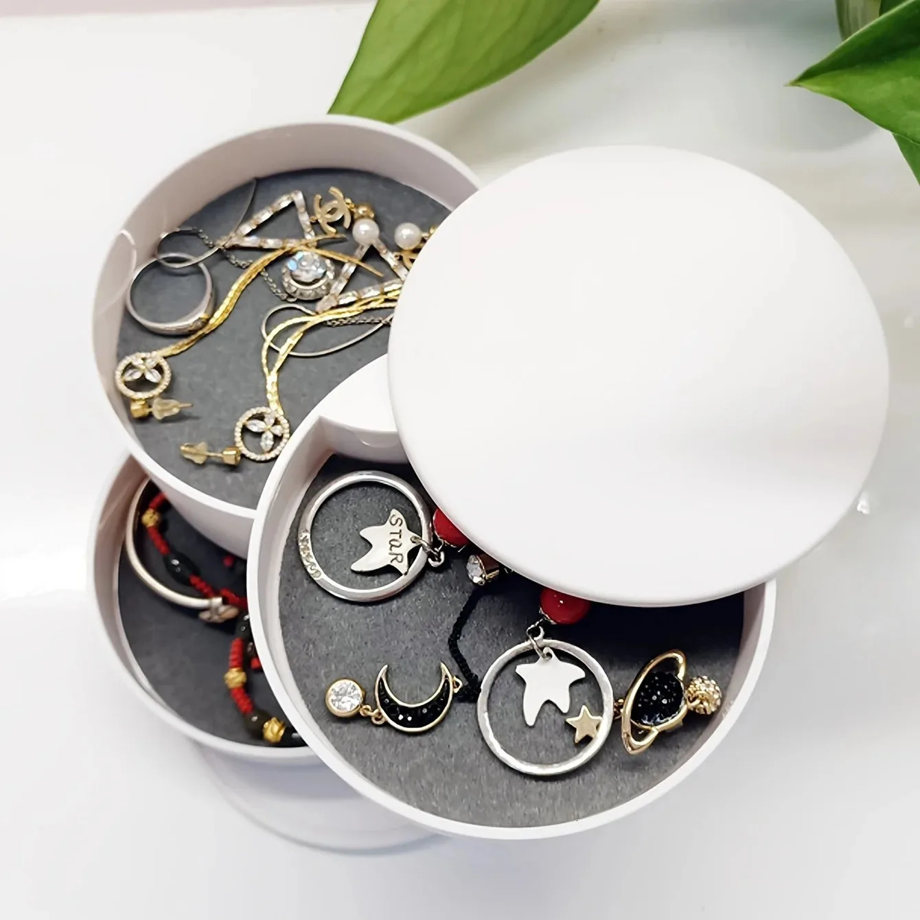 Rotating Multi-layer Flannel Dust-proof Desktop Storage Box Hair Accessories Jewelry Box Jewelry Organizer Display Case 250106